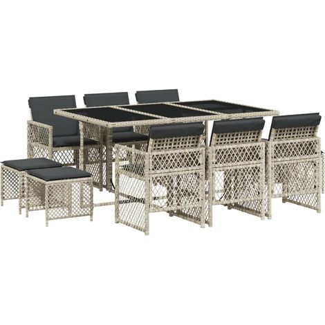 vidaXL Set Pranzo Giardino 11pz con Cuscini Grigio Chiaro (1/5)
