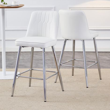 Lot de 2 tabourets de bar, hauteur 100 cm, revêtement en similicuir blanc, structure en métal argenté et repose-pieds confortable. Disponibles en plusieurs coloris – le choix idéal pour votre bar à do