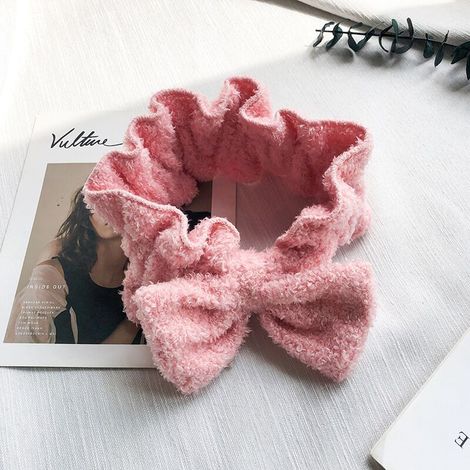 Headband Microfibre - Nœud Papillon - Pour Lavage Visage et Soins Cutanés - Élastique Ajustable - Blanc Rose Rouge Brun Gris - Lot de 1 (1/2)