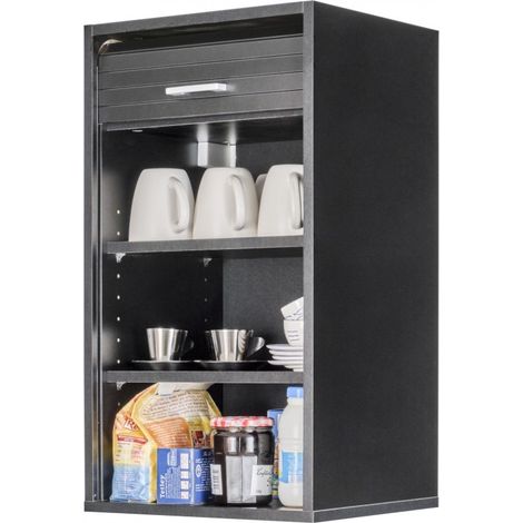 Beaux Meubles Pas Chers – Meuble haut de cuisine noir 40 cm – Hauteur 72 cm – Rideau coulissant – 2 tablettes réglables – Panneaux mélaminés E1 (1/5)