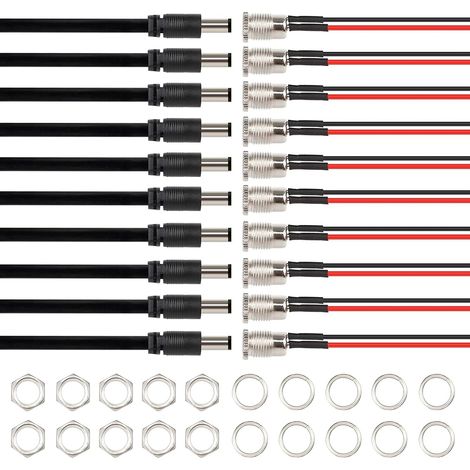 10 Pairs DC Power Pigtail Cable 20AWG 5.5 x 2.1mm Mâle Femelle Connctors, DC Alimentation Queue de Cochon pour Câble Fil de Fiche pour CCTV de Sécurité pour Vidéo Surveiller CCTV Caméra Câble (1/5)