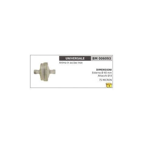 Vergaserfilter mit Edelstahlkern UNIVERSAL außen Ø  40 mm Ø  8 mm Anschlüsse