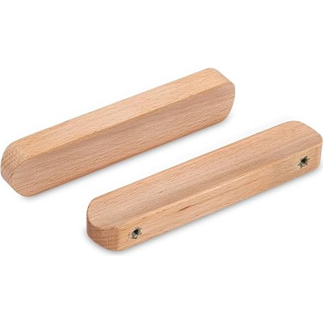 6 tiradores de madera para muebles - longitud del tirador 100 mm, distancia entre orificios 64 mm - tirador de madera para armario (color madera) (1/5)