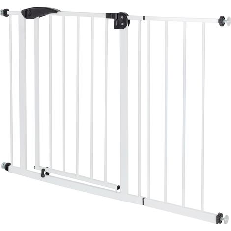 ECD Germany Cancelletto di Sicurezza Bambini 105-115 cm di Larghezza Senza Foratura Perforazione Cancello per Scale Barriera Protettiva Cani Grata Isolamento Animali Apribile Bloccabile Metallo Bianco