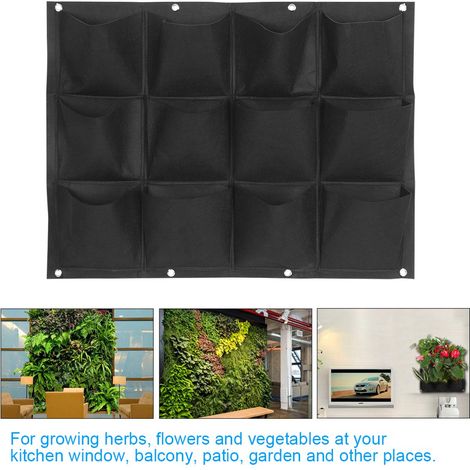 Sac de culture pour jardin balcon mur vertical fleurs plantes suspendu noir 12 poches (1/5)
