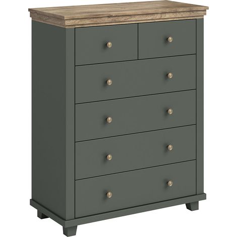 Kommode Martin mit 6 Schubladen, Grün und Holzoptik, 90cm (1/5)