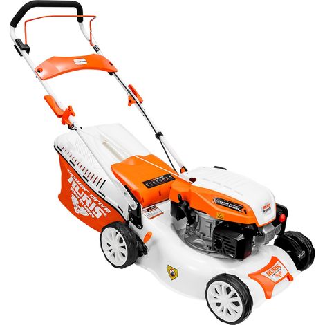Tondeuse à Gazon Thermique RX221S, 3,5 CV, 42 cm, Sac 45L, 3 en 1: Collecte, Éjection Arrière, Mulching, Châssis Acier, Hauteur de Coupe 25-75 mm, Orange (1/5)