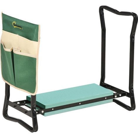 Banc de jardin pliable 2-en-1 avec coussins en mousse EVA et sac à outils, 58 x 28 x 49 cm (1/5)