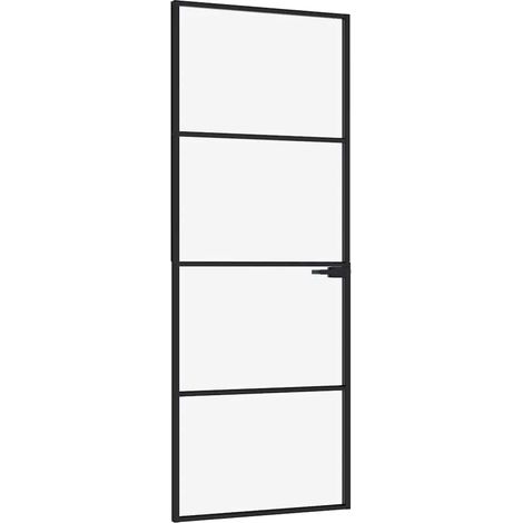 Interior Door Black 76x201.5 cm Tempered Glass&Aluminium vidaXL