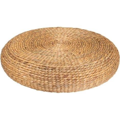 Pouf Rond Tressé Jacinthe d'Eau, Design Naturel, Tabour Appoint Terrasse Salon, Léger Déco, Marron (1/5)
