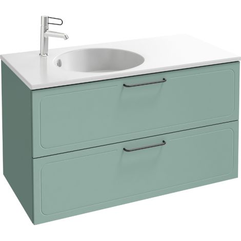 Jacob Delafon – Meuble avec vasque simple 60 cm – Installation suspendue – 2 tiroirs – Finition laque satinée vert olivier – Normes NF (1/3)