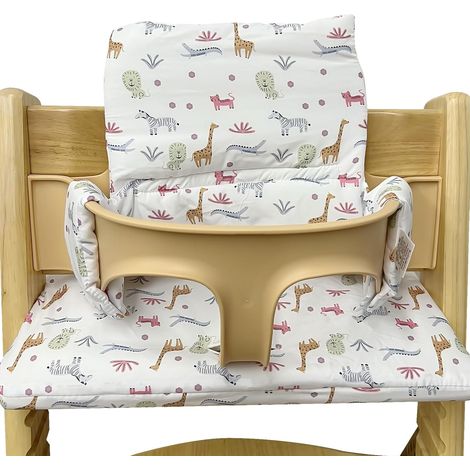 Coussin d'assise pour chaise haute Tripp Trapp : coussin antidérapant, revêtement laminé, coussin bébé en coton bio, lavable en machine, fixation facile, motif zoo (1/5)