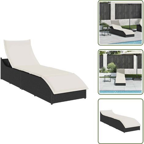Chaise longue pliante coussin et rangement noir résine tressée - Chaise Longue Pliante - Chaises Longues Pliantes - Lit De Bronzage - Chaise Longue De Jardin