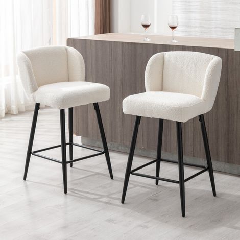 Wahson Linen Bar Stools Set of 2, Modern Counter Chairs with Comfortable Backrest for Home Bar and Restaurant, White (1/5)