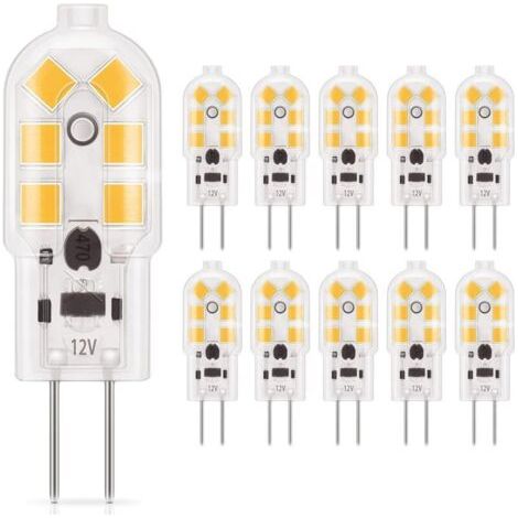 Ampoule LED G4, lot de 10, 2 W, AC/DC 12 V, blanc chaud, 3 000 K, 120 lm, 12,1 x 36,4 mm, non variable, sans scintillement, pour chambre, salon, cuisine, jardin (blanc chaud) (1/5)