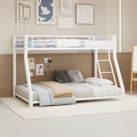 Lit Superposé 90x190/140x190cm en Métal Blanc avec Échelle - lit double - Cadre Robuste, Sommier Silencieux, Barrière de Sécurité (1/4)