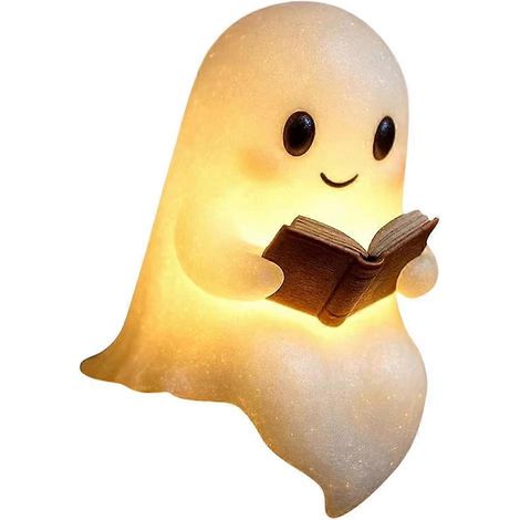 Lampe fantôme mignonne lisant un livre, petite lampe fantôme avec livre, veilleuse LED 3D, décoration d'Halloween pour chambre, étagère, fête L (1/5)