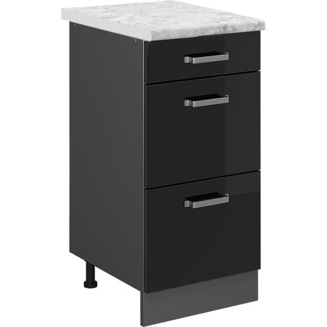 Meuble cuisine R-Line, Noir Haute brillance, 40 cm PT Marbre, Vicco