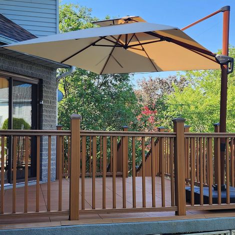 Parasol Déporté 3 x 3 m Toit Double Anti-UV et Vent, Beige (1/5)