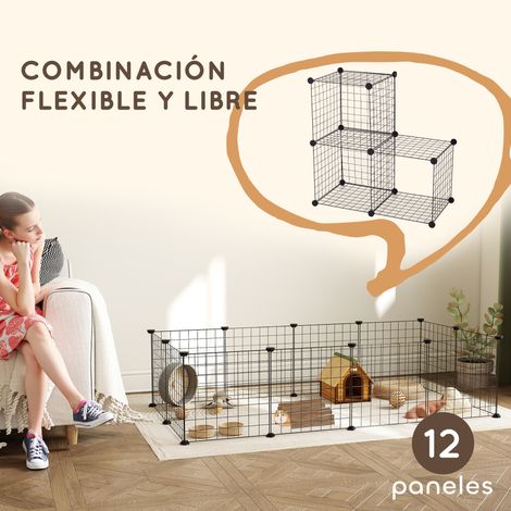 Parc à jeux métallique à 12 panneaux pour petits animaux. modèle démontable à monter soi-même. idéal pour hérisson et hamster. 143 x 73 x 36 cm. noir (1/5)