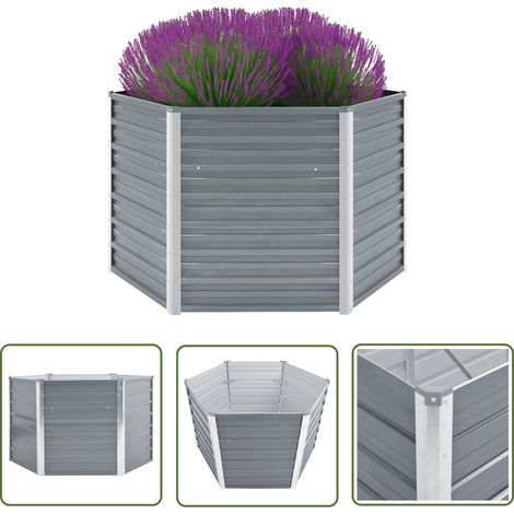 The Living Store Lit surélevé de jardin Acier galvanisé 129x129x77 cm Gris - Jardinière - Bac De Plantation - Pot De Fleurs Extérieur - Lit Surélevé - Jardin Vertical (1/5)