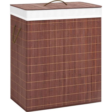 Panier à linge avec 2 sections 100 litres bambou marron