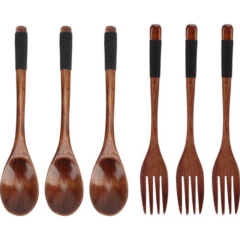Japanese Spoon Fork Set Light Strong Rope Winding Processing Increase Hand Friction Wooden Utensils (1/5)
