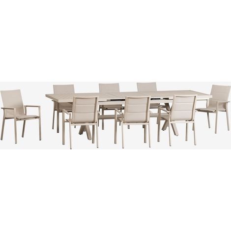 SKLUM Karena rechteckiges ausziehbares Tischset 240-300x100 cm und 8 stapelbare Gartenstühle mit Aluminiumarmlehnen Beige Tapioca (1/5)