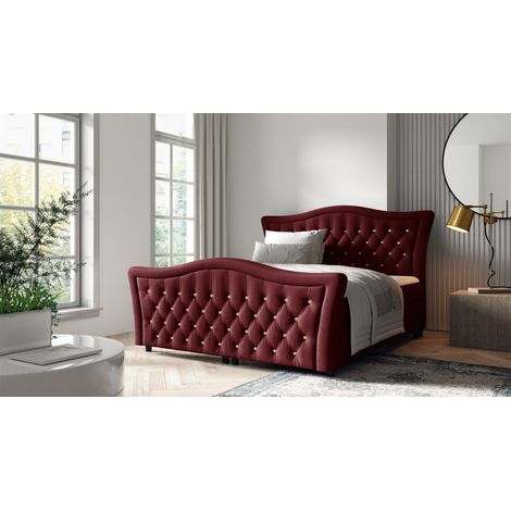 Boxspringbett Schlafzimmerbett TURHAN 180x200cm Stoff Elisa Velvet Bordeauxrot (1/3)