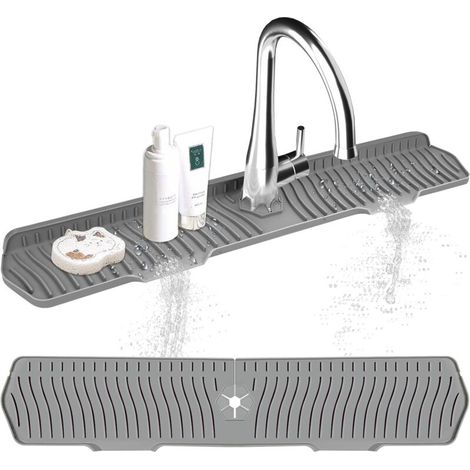 Protection anti-éclaboussures en silicone pour évier (75 x 15,3 cm) pour plan de travail, salle de bain, style campagnard (gris)