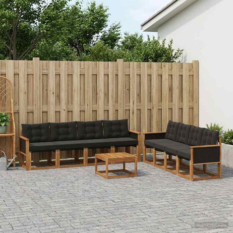 vidaXL Outdoor-Sofagarnitur mit Kissen 9 pcs Natürlich und Schwarz (1/5)