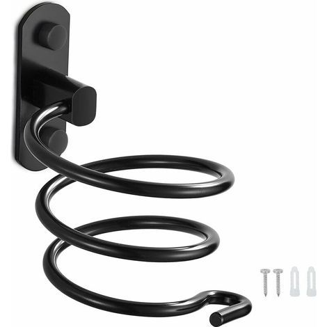 Support de sèche-cheveux mural en aluminium – Résistant à la corrosion et au noircissement – Conception spirale pour tailles variées – Noir (1/4)