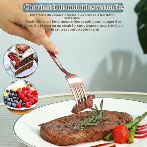 Fourchette De Table - Inoxydable 18/10 - Finition Or Rose Titane - Pour Repas Formels Et Quotidiens - 12 Pièces (1/5)