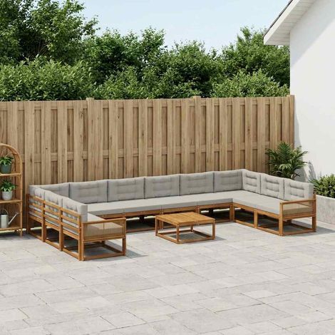 vidaXL Outdoor-Sofagarnitur mit Kissen 11 pcs Natürlich und Hellgrau (1/5)