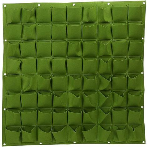 Sac de plantation 72 poches verticales en feutre pour fleurs à suspendre au mur pour jardin intérieur et extérieur (vert) (1/5)