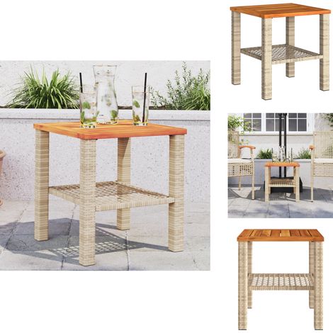 Table de jardin beige 40x40x42 cm résine tressée et bois acacia - Table De Jardin - Mobilier De Jardin - Table Extérieure - Table Patio - Table En Résine Tressée (1/5)