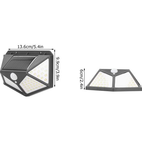 Applique murale solaire à 100 LED, étanche, à détection de présence, idéale pour couloir et balcon. (1/5)