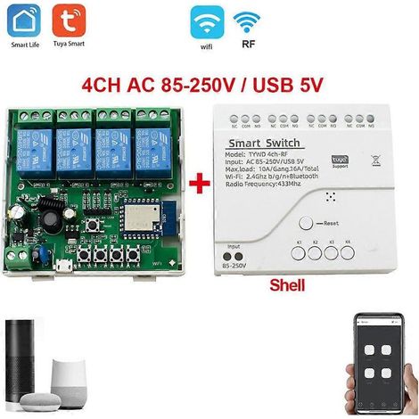 Tuya Smart Wifi Motorschaltermodul RF 433 Funkfernbedienung 4-Kanal Tipprelais für Alexa Google H 85-250V (1/5)