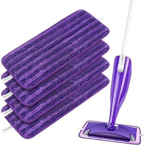 4 lingettes lavables et réutilisables adaptées aux balais Swiffer WetJet en microfibre - pour bois dur, stratifié, carrelage - Tampon de nettoyage (1/5)