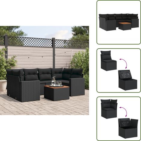 The Living Store 7-tlg. Garten-Sofagarnitur mit Kissen Schwarz Poly Rattan - Gartenmöbel Set - Esszimmergarnitur - Outdoor Möbel - Lounge Set - Balkonmöbel (1/5)