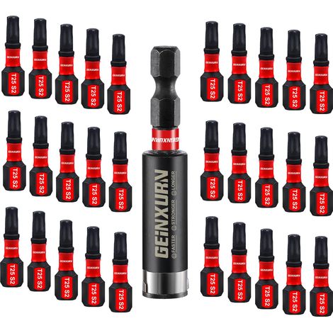 Lot de 31 Embouts de Tournevis Torx T25 25 mm de Longueur Embouts de Vissage Magnétiques Acier Allié S2 Tige 1/4" Hexagonale Étoile Torx Embout pour Visseuse avec Porte Embout de 60 mm (1/5)