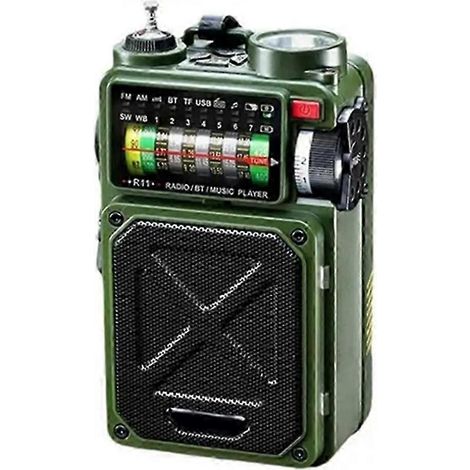 Radio dynamo solaire portable vintage à manivelle AM/FM/SW, radio d'urgence à bande complète, haut-parleur Bluetooth avec lampe torche et fonction SOS. (1/4)