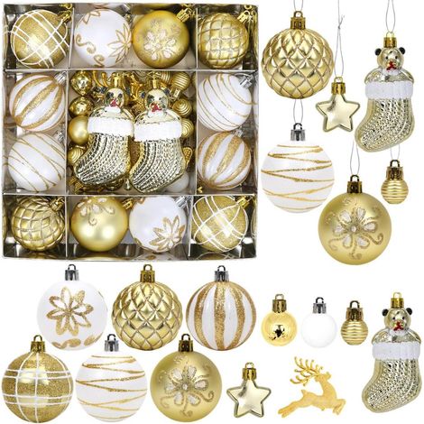 44 goldene und weiße Weihnachtskugeln für Weihnachtsbaumschmuck und Partydekoration (1/5)