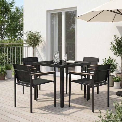 vidaXL Gartenmöbel Set 5 pcs Schwarz und Anthrazit 80 x 80 x 73 cm (1/5)