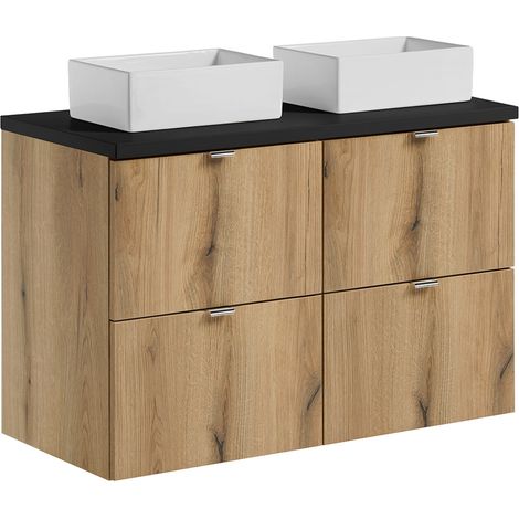 Doppelwaschtisch 100cm, in Eiche und schwarz, NEWPORT-56-OAK (1/5)
