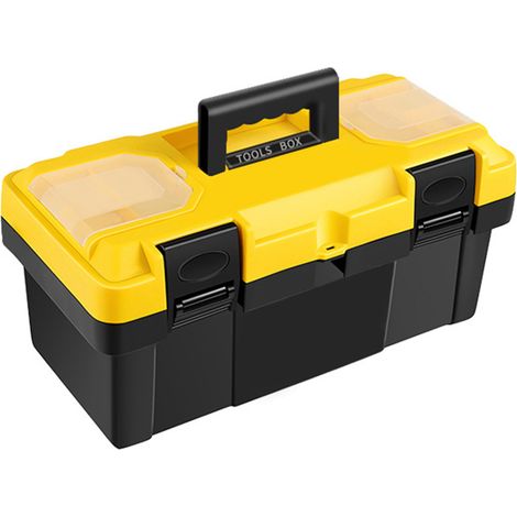 Boîte à outils 2 étages, rangement portable pour électricien, matériel et bricolage, organiseur en plastique renforcé 14 pouces, boucles solides, 36,5x18,5x17,5 cm (1/2)