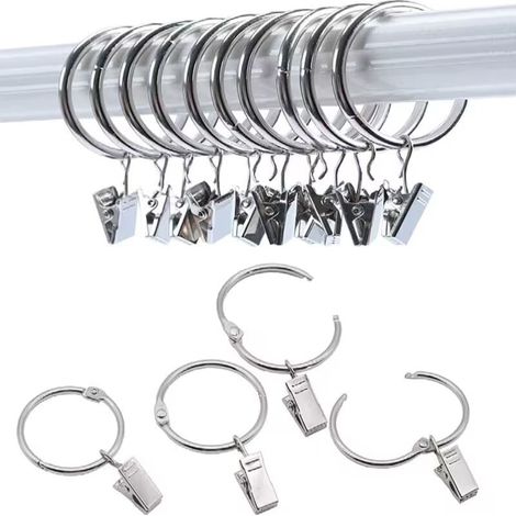 Accessoires rideau, 30 anneaux de rideaux PCS avec pinces, pinces à draperie solides, crochets sur support de tige de tension, diamètre intérieur oeillets en métal rideaux décoratifs cintres de fenêtr (1/4)