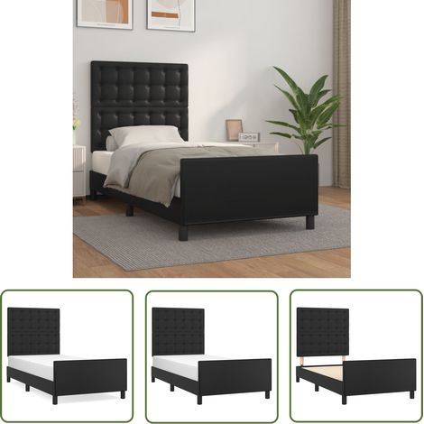 The Living Store Cadre de lit sans matelas noir 90x190 cm similicuir - Cadre De Lit - Lit Double - Lit Avec Têted'appui - Literie - Meubles De Chambre (1/5)