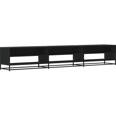 Meuble TV industriel grand espace de rangement salon 270 x 40 x 46 cm en bois d'ingénierie noir