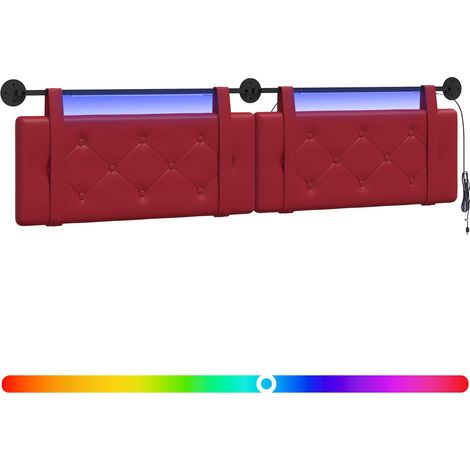 Hanging Headboard with LED Light Wine Red Faux Leather vidaXL